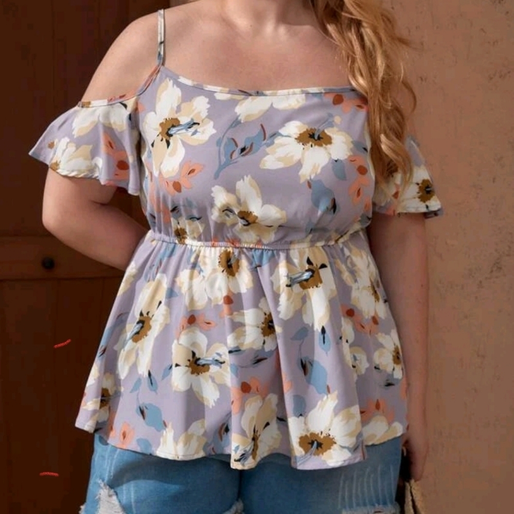 NEW .SHEIN Plus Cold Shoulder Floral Top